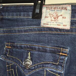 True Religion Joey Style Jeans 33 x 32 Low Rise Vintage Flare Dark Wash Pocket